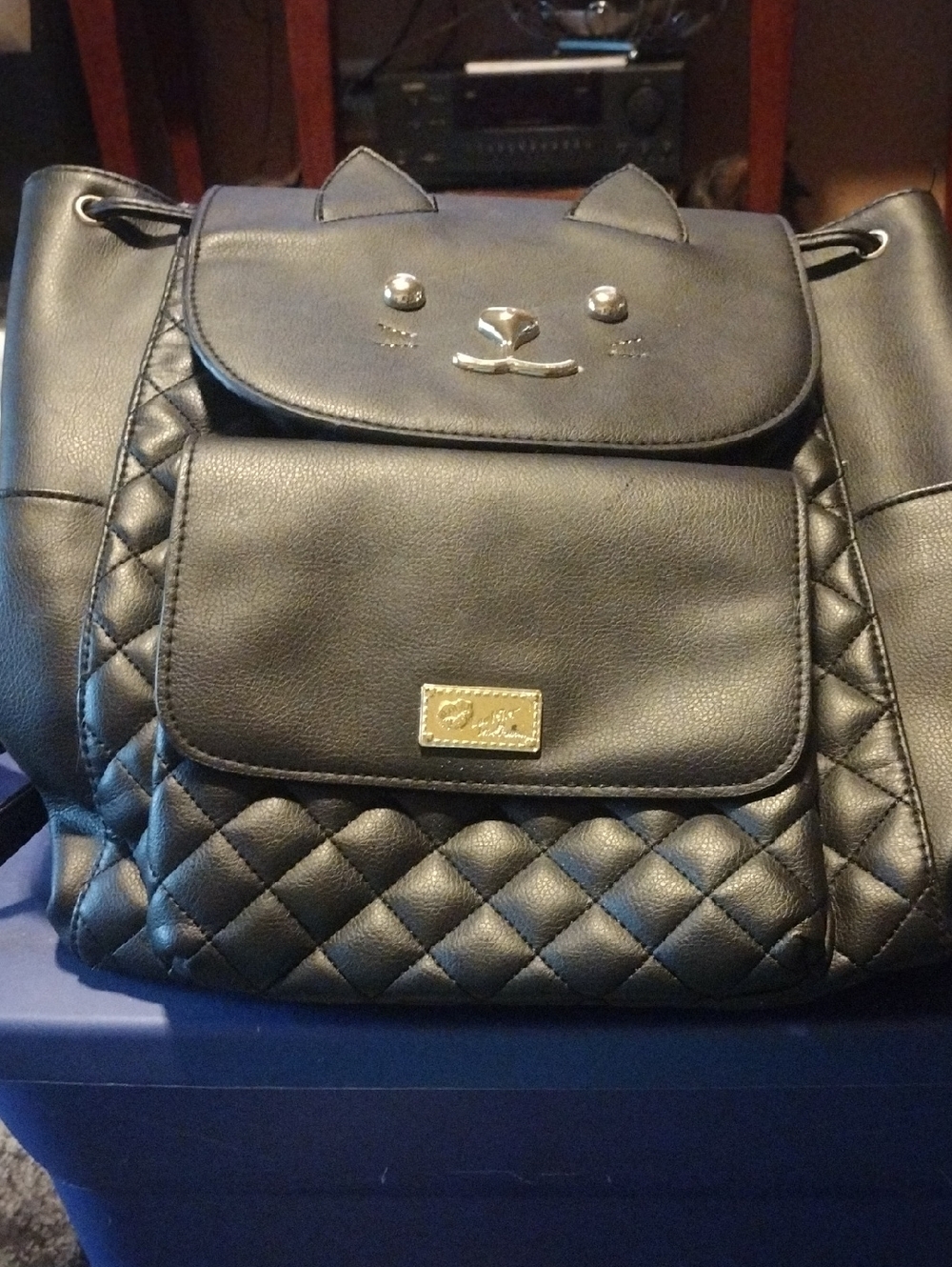 Quilted Black Cat-Accent Backpack by